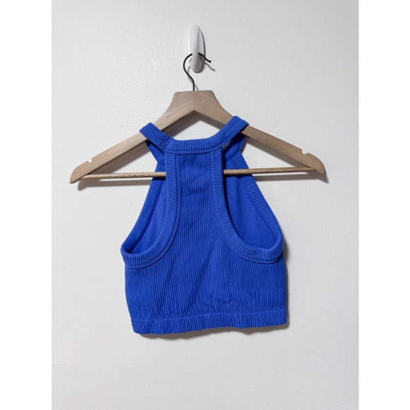 Aerie | Women's Ribbed Blue Halter Racerback High Neck Bra Crop Top, Size S - Picture 4 of 8